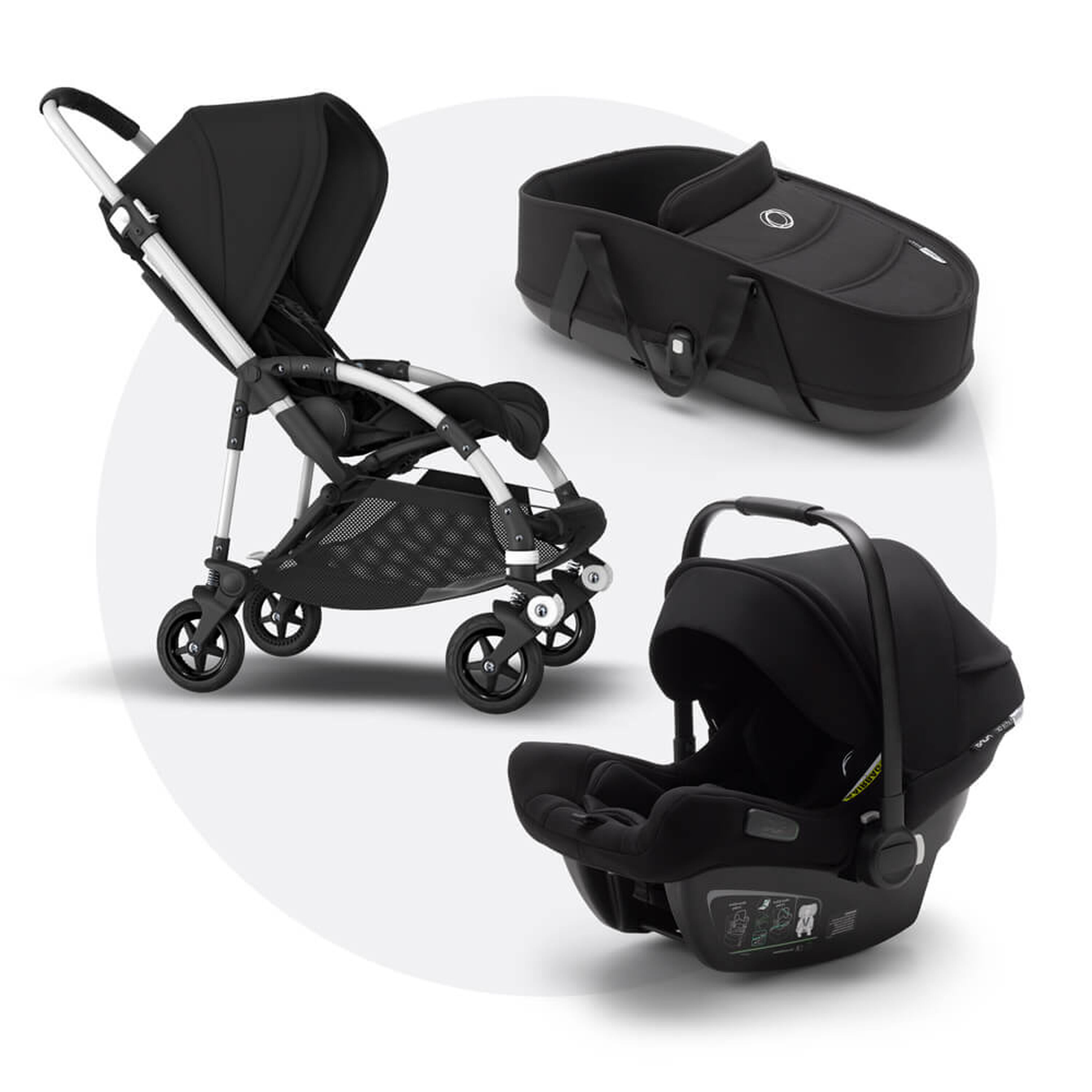 Bugaboo Bee 5 travel system black sun canopy, black fabrics, aluminium base - Main Modal Image Slide 1 of 15