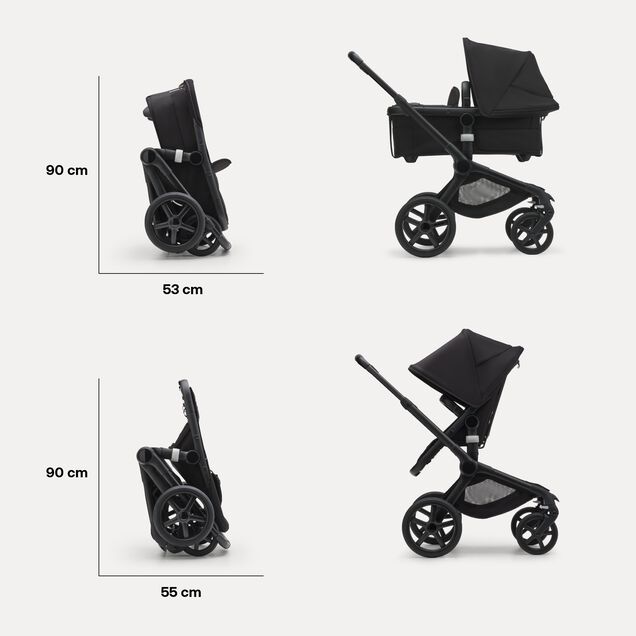 Refurbished Bugaboo Fox 5 bassinet and seat stroller graphite base, midnight black fabrics, misty white sun canopy - Main Image Slide 5 of 12