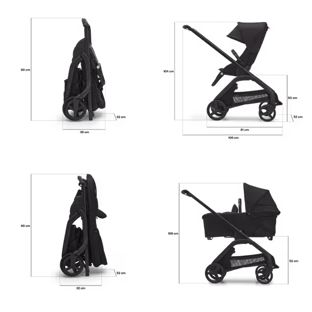 Refurbished Bugaboo Dragonfly bassinet and seat stroller black base, grey melange fabrics, forest green sun canopy - Main Image Slide 5 van 10