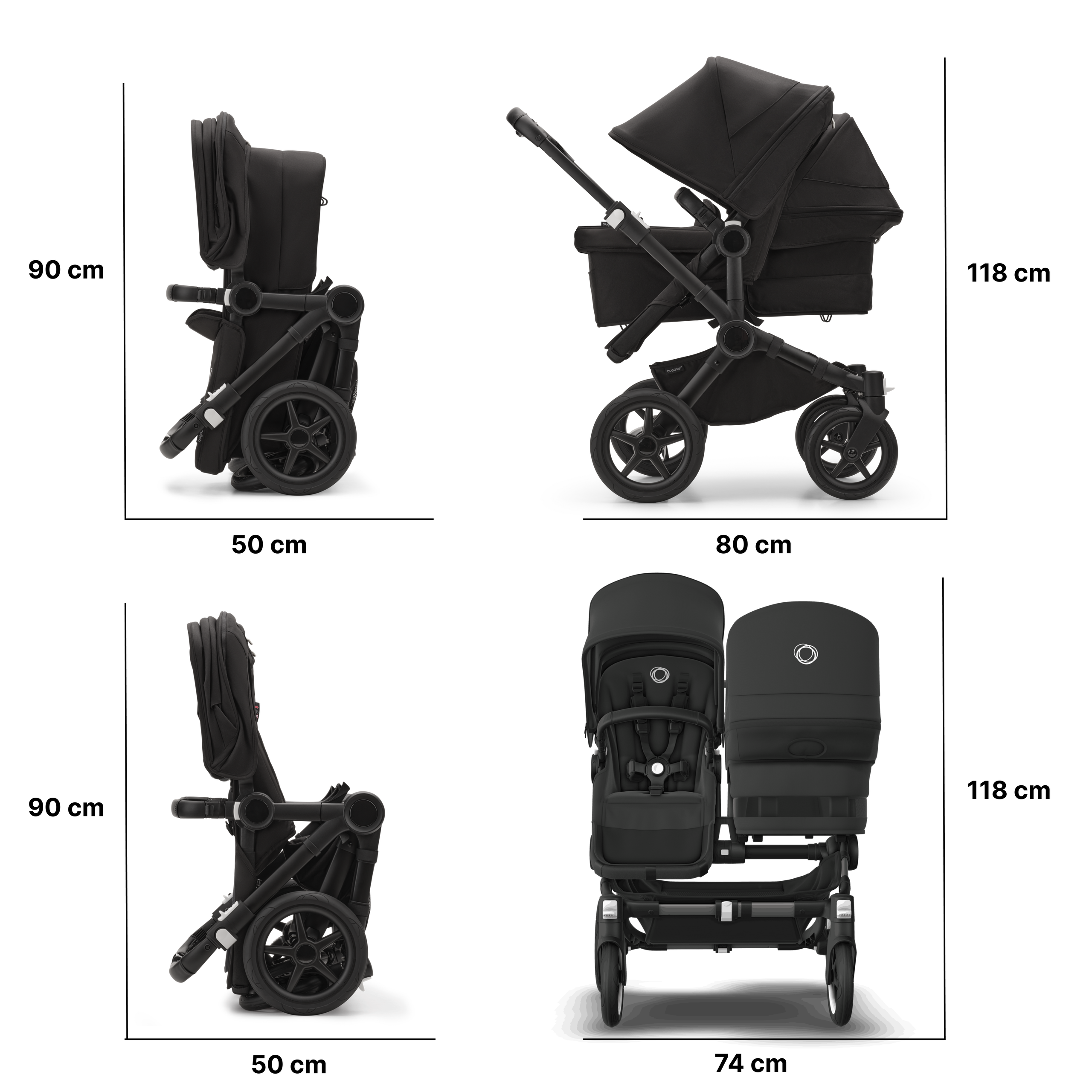 Bugaboo Donkey 5 twin stroller black base, midnight black fabrics, midnight black sun canopy - Thumbnail Slide 10 of 12