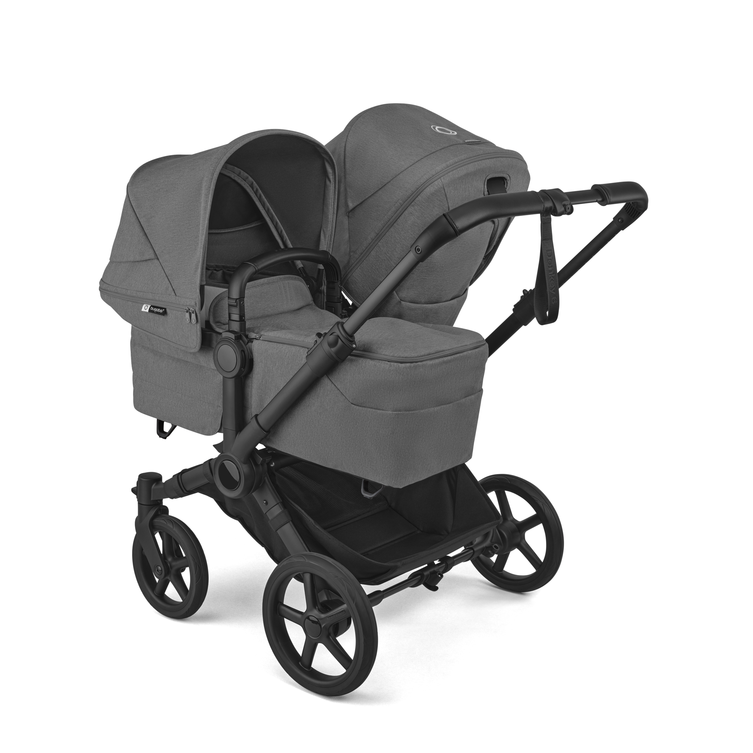 Bugaboo Donkey 6 double stroller black base, moon grey fabrics, moon grey sun canopy - Thumbnail Slide 2 of 9