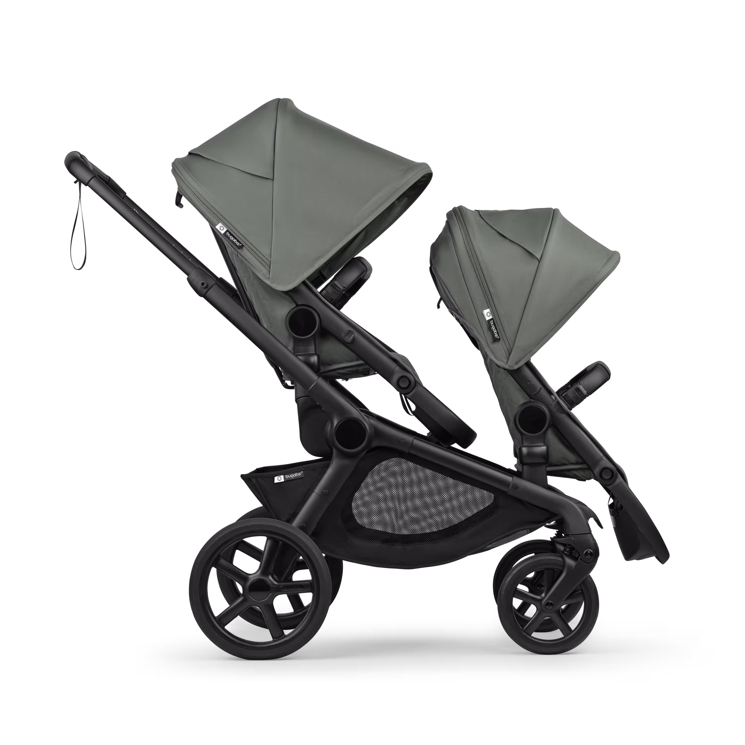 Bugaboo Kangaroo tandem stroller black base, forest green fabrics, forest green sun canopy test - Main Modal Image Slide 1 of 18