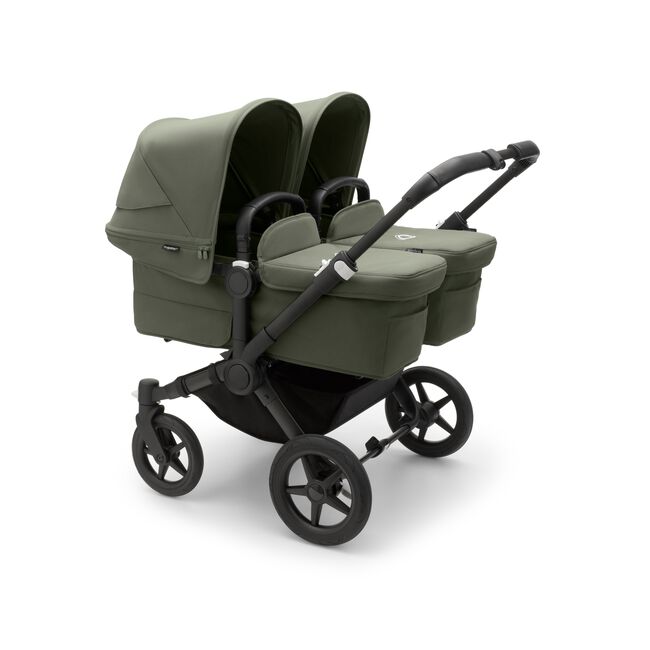 Bugaboo Donkey 5 Twin bassinet and seat stroller black base, forest green fabrics, forest green sun canopy - Main Image Slide 1 van 12