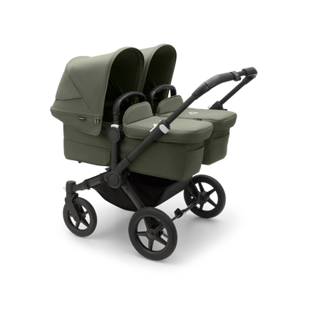 Bugaboo Donkey 5 Twin bassinet and seat stroller black base, forest green fabrics, forest green sun canopy - view 1