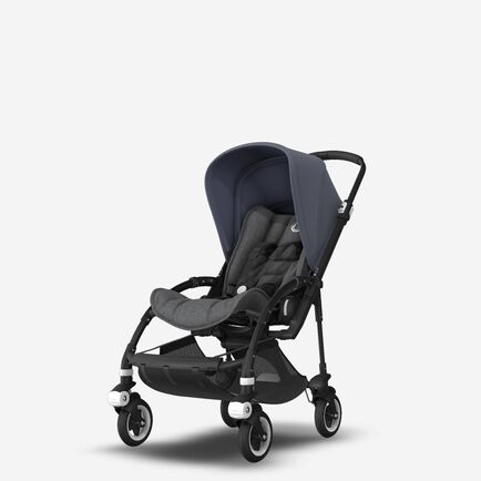 Bugaboo Bee 5 seat stroller steel blue sun canopy, grey melange fabrics, black base