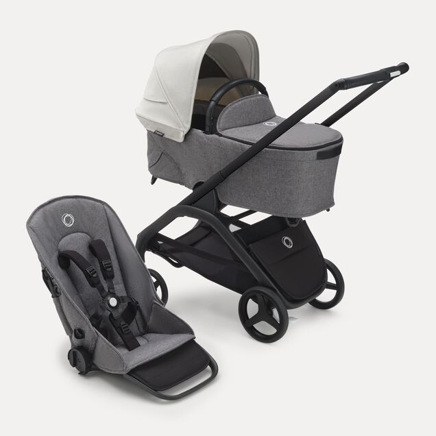 Bugaboo Dragonfly bassinet and seat stroller with black chassis, grey melange fabrics and misty white sun canopy. - Main Image Slide 1 of 16