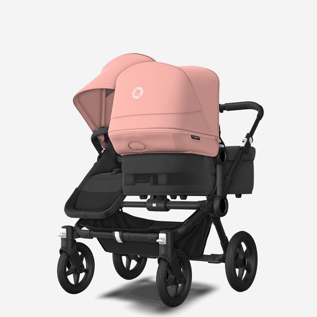 Bugaboo Donkey 5 Duo double stroller black base, midnight black fabrics, morning pink sun canopy - Main Image Slide 2 of 9