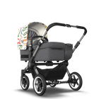 Bugaboo Donkey 5 Mono bassinet and seat stroller graphite base, grey mélange fabrics, art of discovery white sun canopy