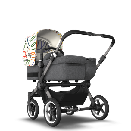 Bugaboo Donkey 5 Mono bassinet and seat stroller graphite base, grey mélange fabrics, art of discovery white sun canopy - view 1