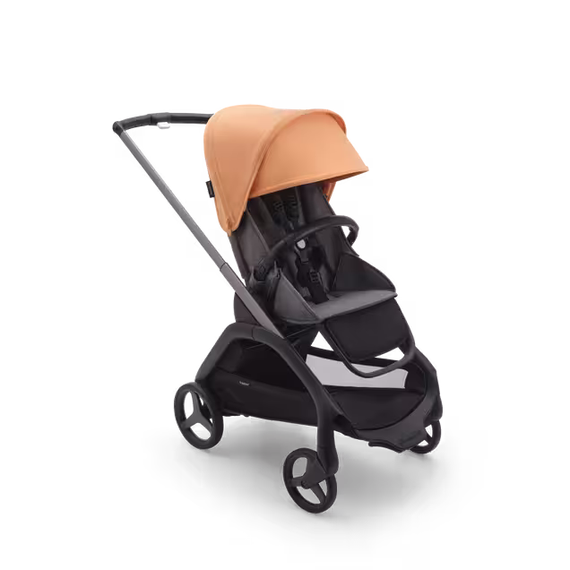 Bugaboo Dragonfly-vagn med sittdel, med grafitgrått chassi, gråmelerad klädsel och Island Coral sufflett. - Main Image Slide 1 of 16