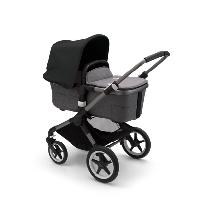 Bugaboo Fox 3 bassinet stroller with graphite frame, grey melange fabrics, and black sun canopy. - view 2