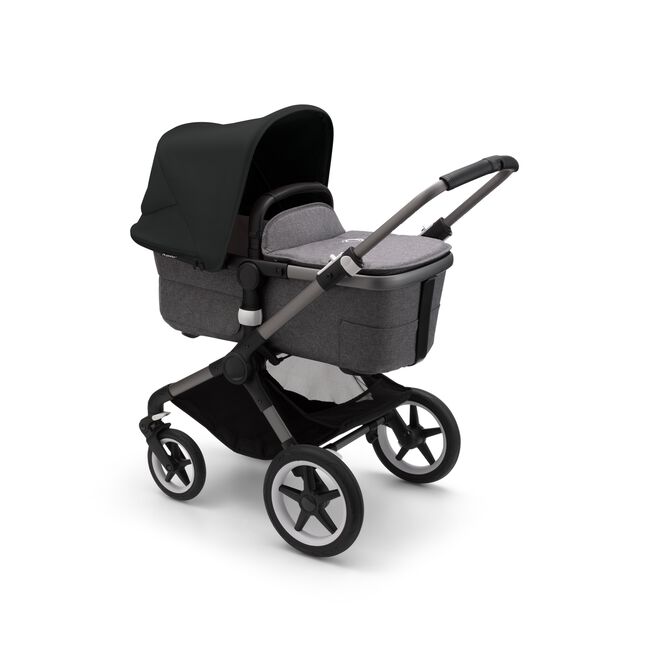 Bugaboo Fox 3 carrycot pushchair with graphite frame, grey melange fabrics, and black sun canopy. - Main Image Slide 2 of 7