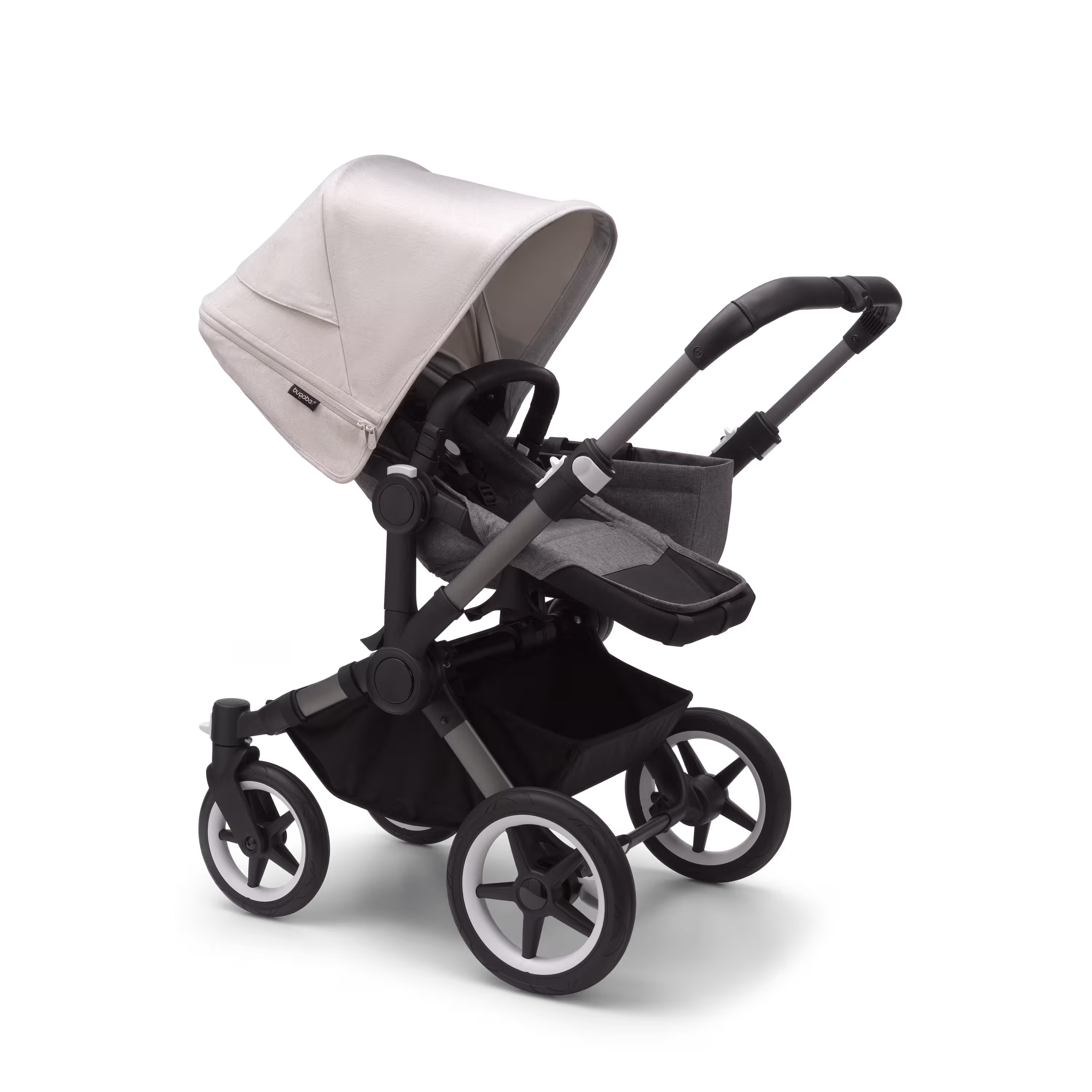 Refurbished Bugaboo Donkey 5 Mono bassinet and seat stroller graphite base, grey mélange fabrics, misty white sun canopy - Main Modal Image Slide 2 of 11
