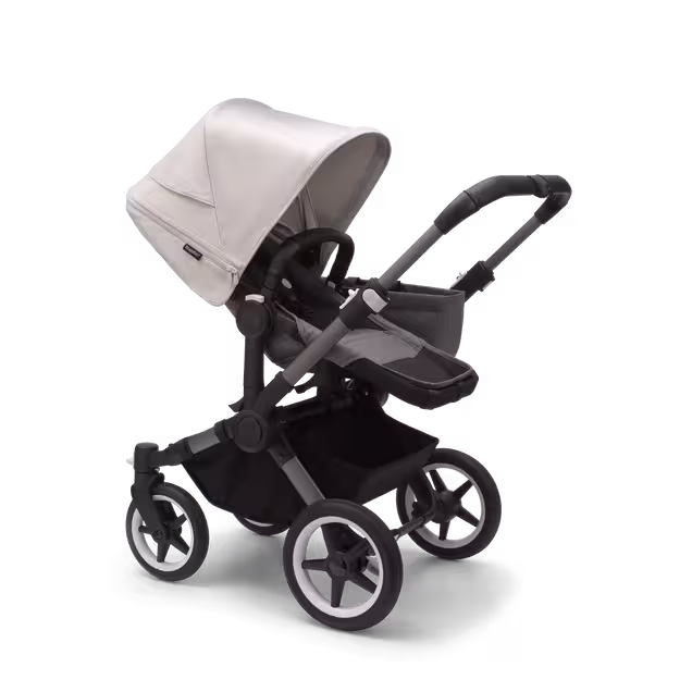 Refurbished Bugaboo Donkey 5 Mono bassinet and seat stroller graphite base, grey mélange fabrics, misty white sun canopy - Main Image Slide 2 of 11