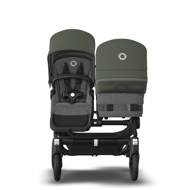 Bugaboo Donkey 5 Duo bassinet and seat stroller black base, grey mélange fabrics, forest green sun canopy - Main Image Slide 2 of 12
