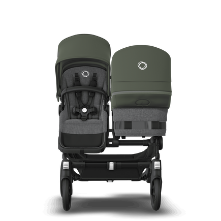 Bugaboo Donkey 5 Duo bassinet and seat stroller black base, grey mélange fabrics, forest green sun canopy - view 2