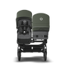 Bugaboo Donkey 5 Duo bassinet and seat stroller black base, grey mélange fabrics, forest green sun canopy - Thumbnail Slide 2 of 12