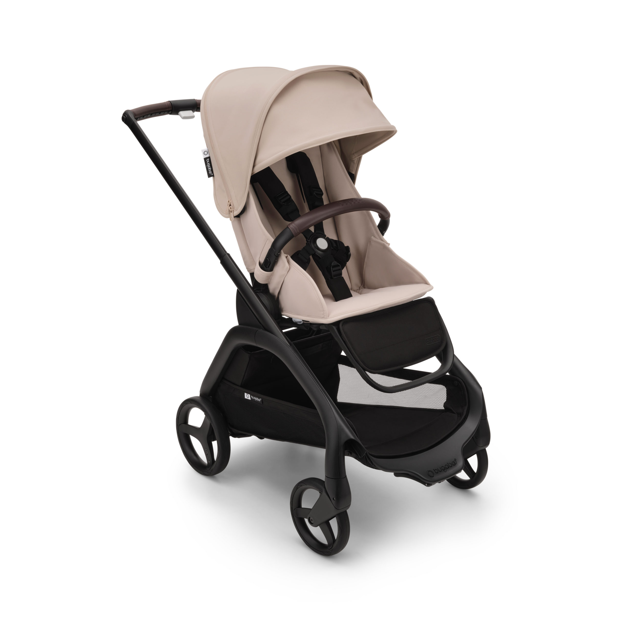 Bugaboo Dragonfly seat pram black base, desert taupe fabrics, desert taupe sun canopy - Thumbnail Slide 1 of 15