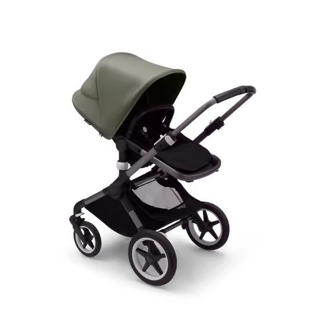 Bugaboo Fox 3 bassinet and seat stroller graphite base, midnight black fabrics, forest green sun canopy - Main Image Slide 6 of 7