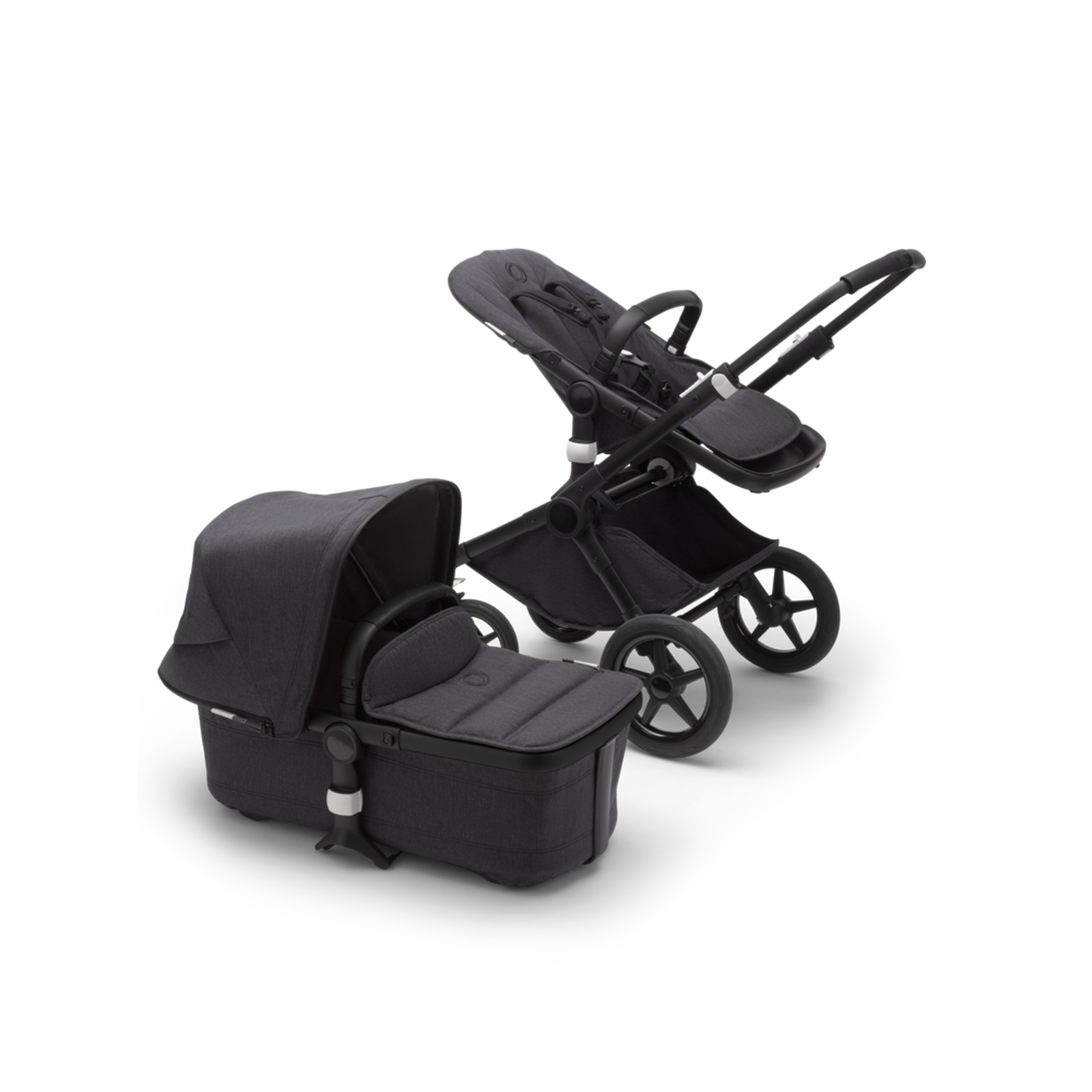 Bugaboo Fox 2 seat and carrycot pushchair Mineral washed black sun