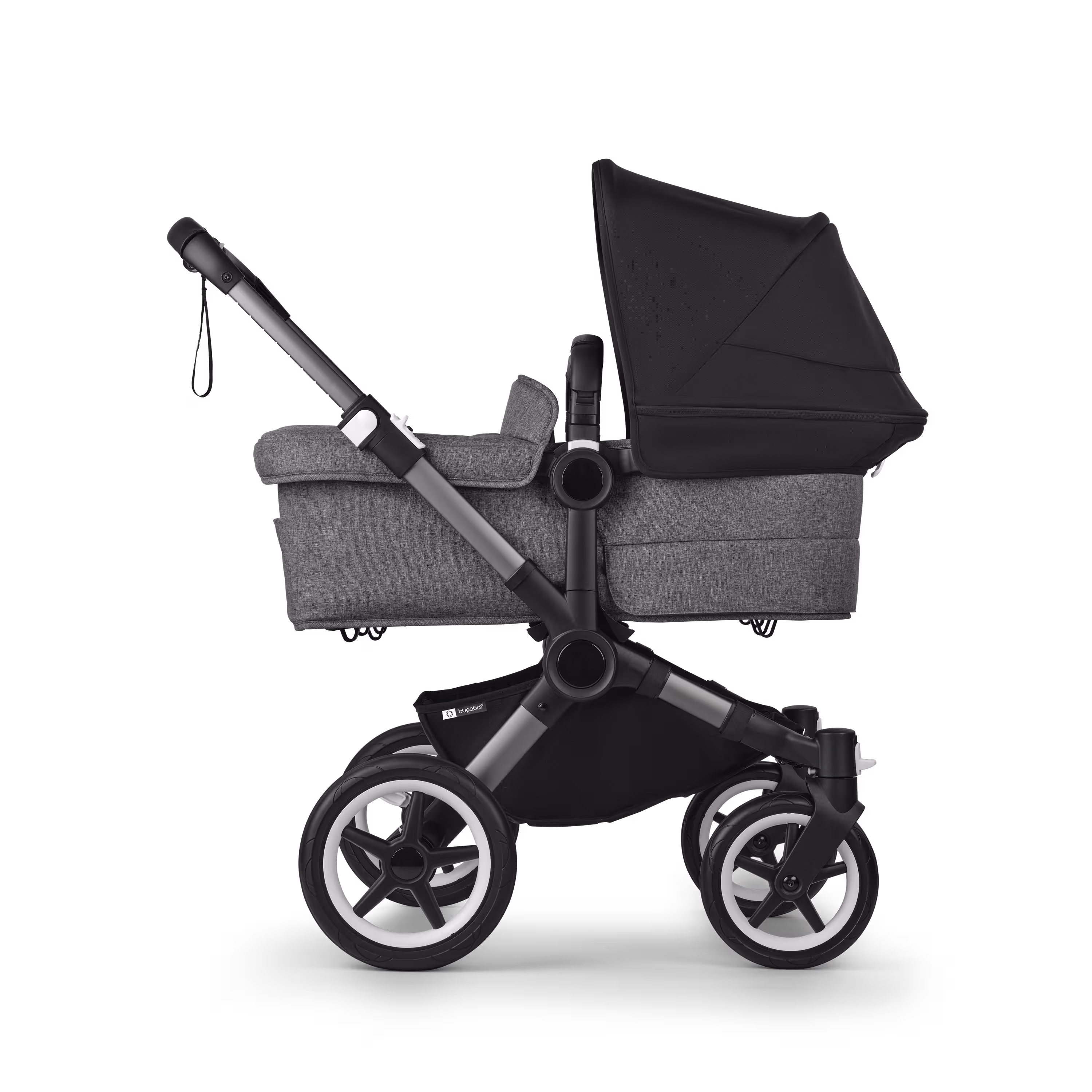 Bugaboo Donkey 5 twin stroller graphite base, grey mélange fabrics, midnight black sun canopy - Main Modal Image Slide 2 of 12