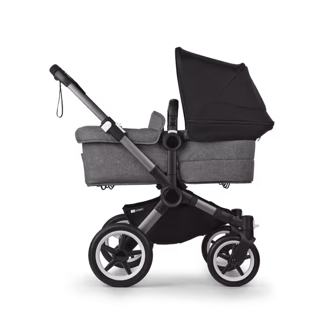 Bugaboo Donkey 5 twin stroller graphite base, grey mélange fabrics, midnight black sun canopy - Main Image Slide 2 of 12