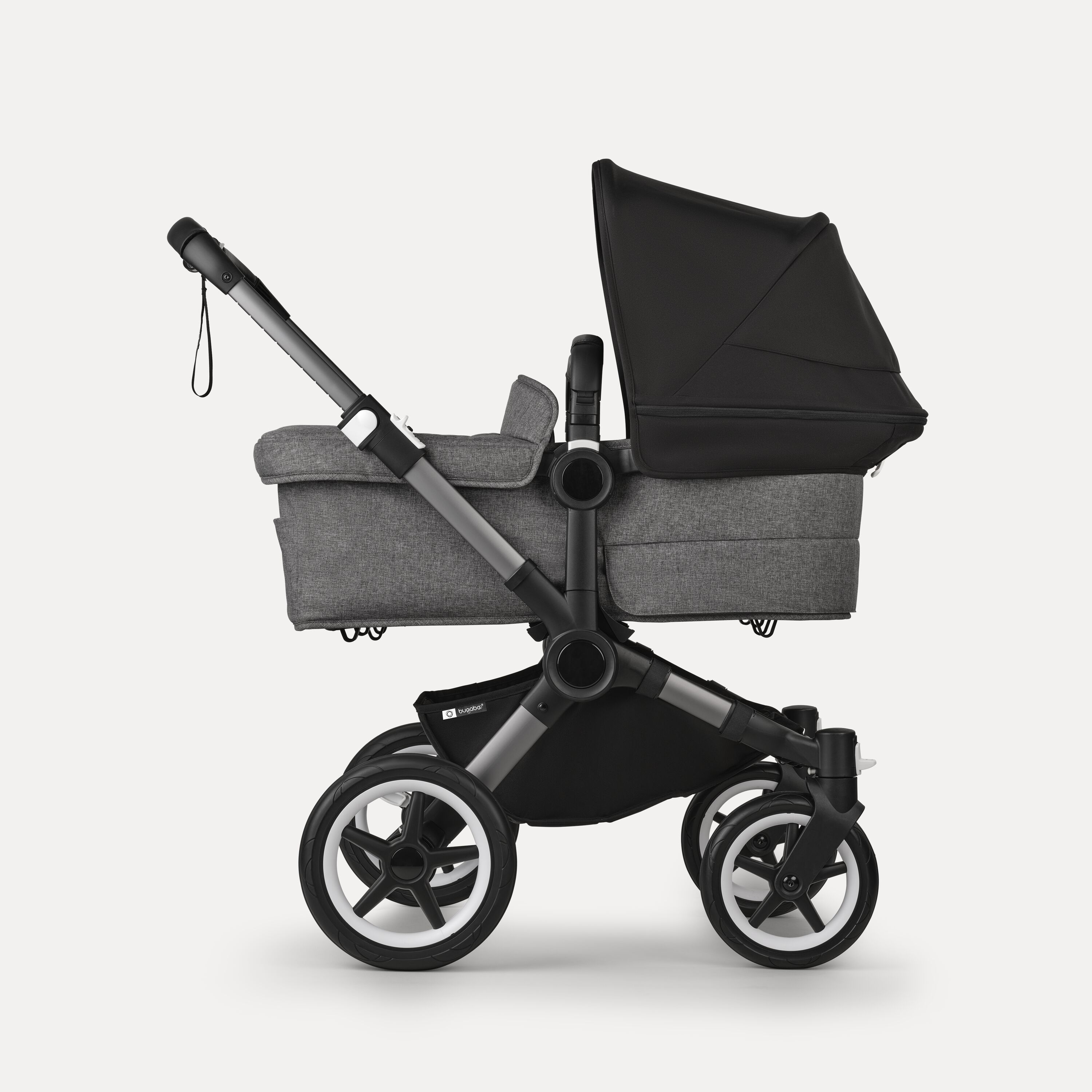 Bugaboo Donkey 5 twin stroller graphite base, grey mélange fabrics, midnight black sun canopy - Main Modal Image Slide 2 of 12