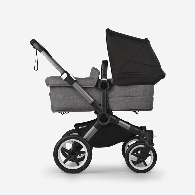 Bugaboo Donkey 5 twin stroller graphite base, grey mélange fabrics, midnight black sun canopy - Main Image Slide 2 of 12