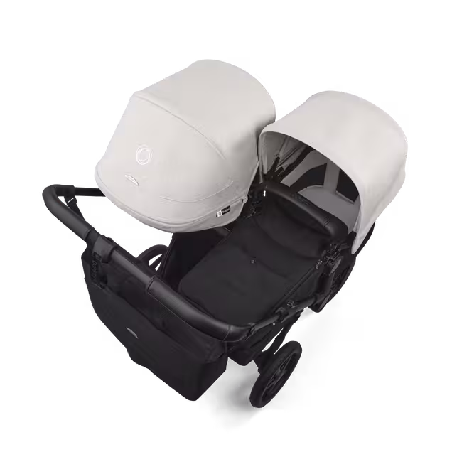 Bugaboo Donkey 6 double stroller black base, heritage black fabrics, misty white sun canopy view 4 - Main Image Slide 4 of 10