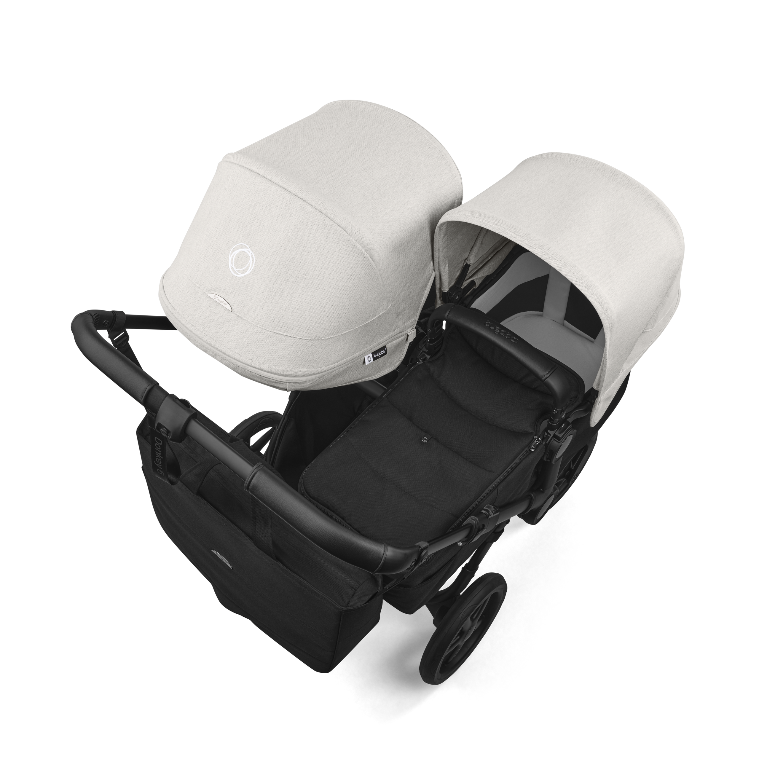 Bugaboo Donkey 6 double stroller black base, heritage black fabrics, misty white sun canopy - Thumbnail Slide 4 of 10