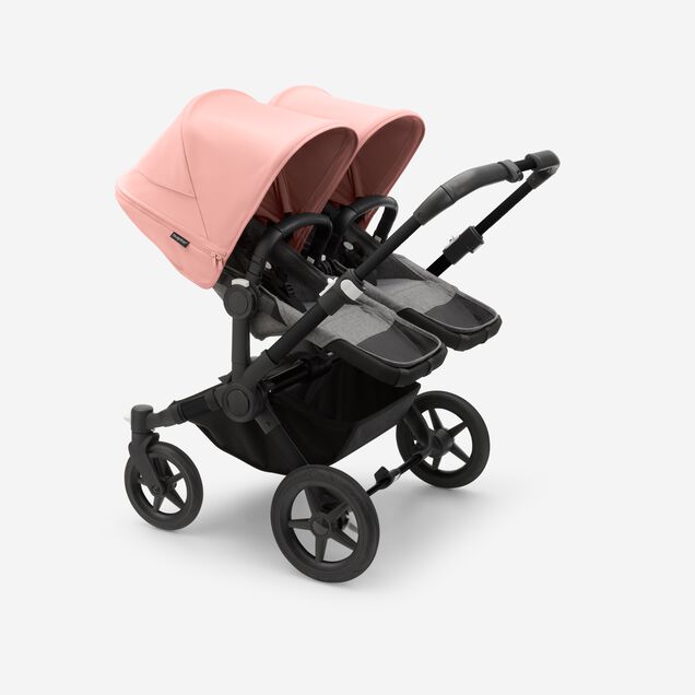 Bugaboo Donkey 5 twin stroller black base, grey mélange fabrics, morning pink sun canopy - Main Image Slide 2 of 10