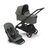 Bugaboo Dragonfly bassinet and seat pram with black chassis, forest green fabrics and forest green sun canopy. - Thumbnail Slide 1 of 16