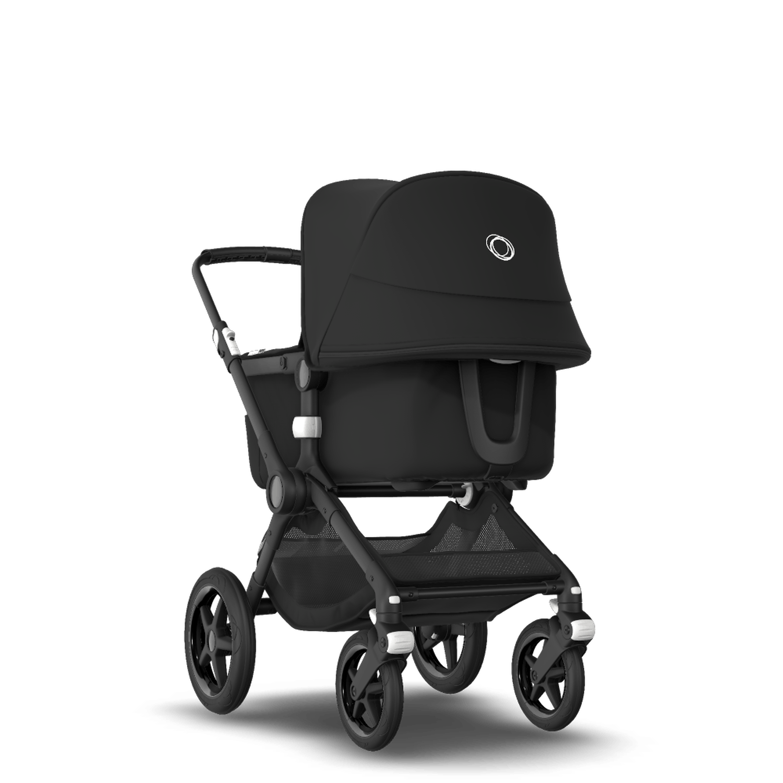Bugaboo Fox 2 seat and carrycot pushchair black sun canopy, black fabrics, black chassis - Thumbnail Slide 1 of 10