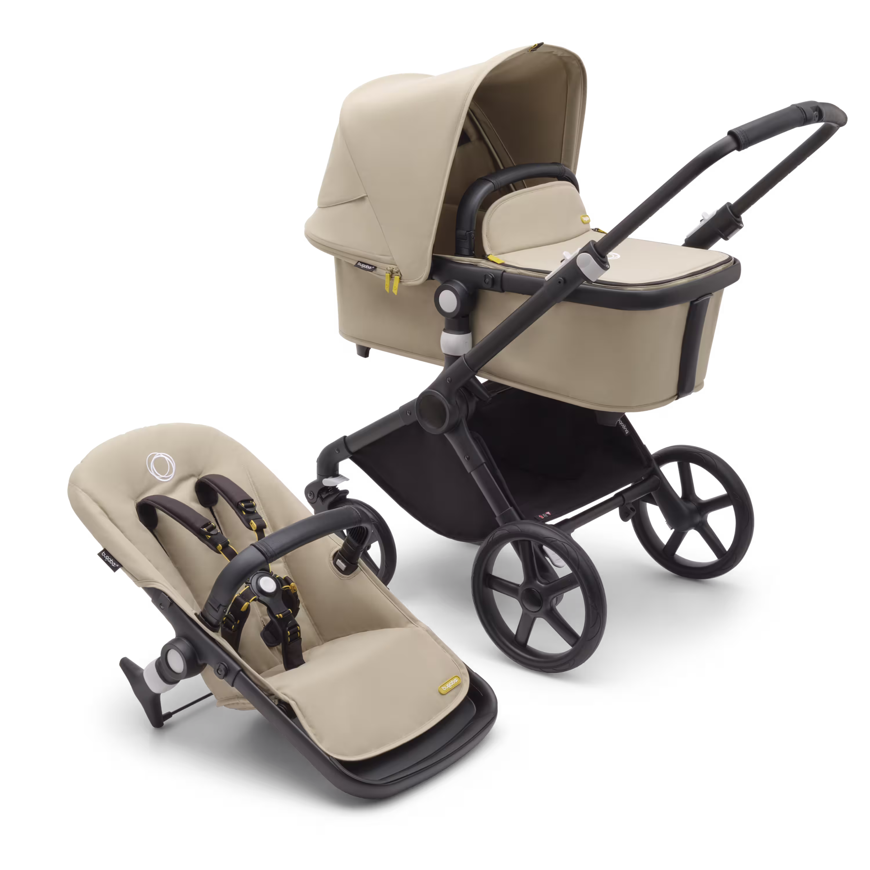 Bugaboo Fox Cub 2-in-1 stroller black base, desert beige fabrics, desert beige sun canopy - Main Modal Image Slide 1 of 12