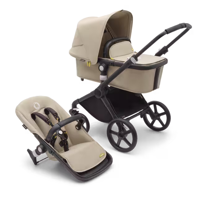 Bugaboo Fox Cub 2-in-1 stroller black base, desert beige fabrics, desert beige sun canopy - Main Image Slide 1 of 12