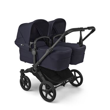 Bugaboo Donkey 6 twin stroller black base, deep indigo fabrics, deep indigo sun canopy