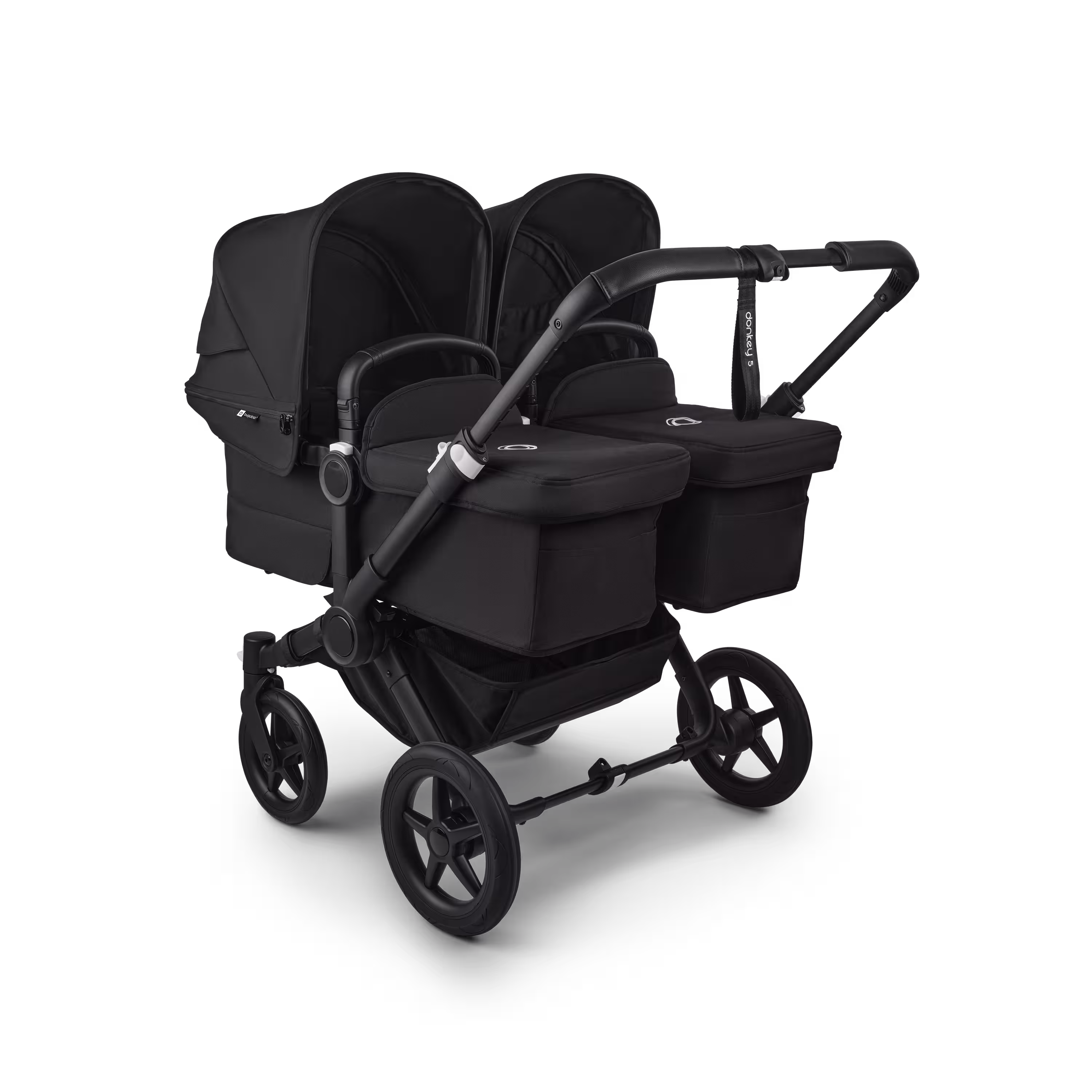 Bugaboo Donkey 5 twin stroller black base, midnight black fabrics, midnight black sun canopy - Main Modal Image Slide 1 of 12