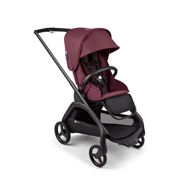 Bugaboo Dragonfly seat pram black base, dark cherry red fabrics, dark cherry red sun canopy - Main Image Slide 1 of 16