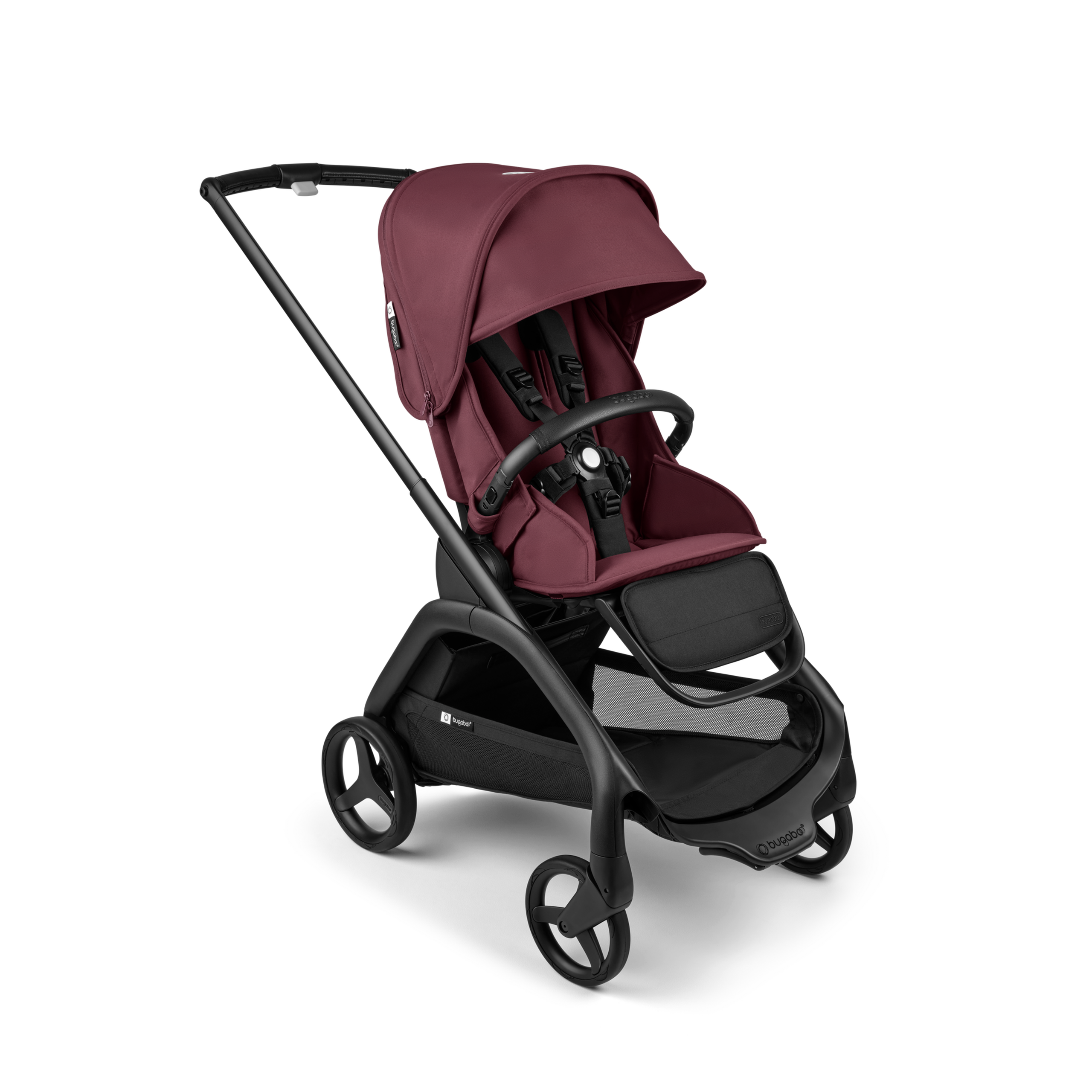 Bugaboo Dragonfly seat pram black base, dark cherry red fabrics, dark cherry red sun canopy - Thumbnail Slide 1 of 15