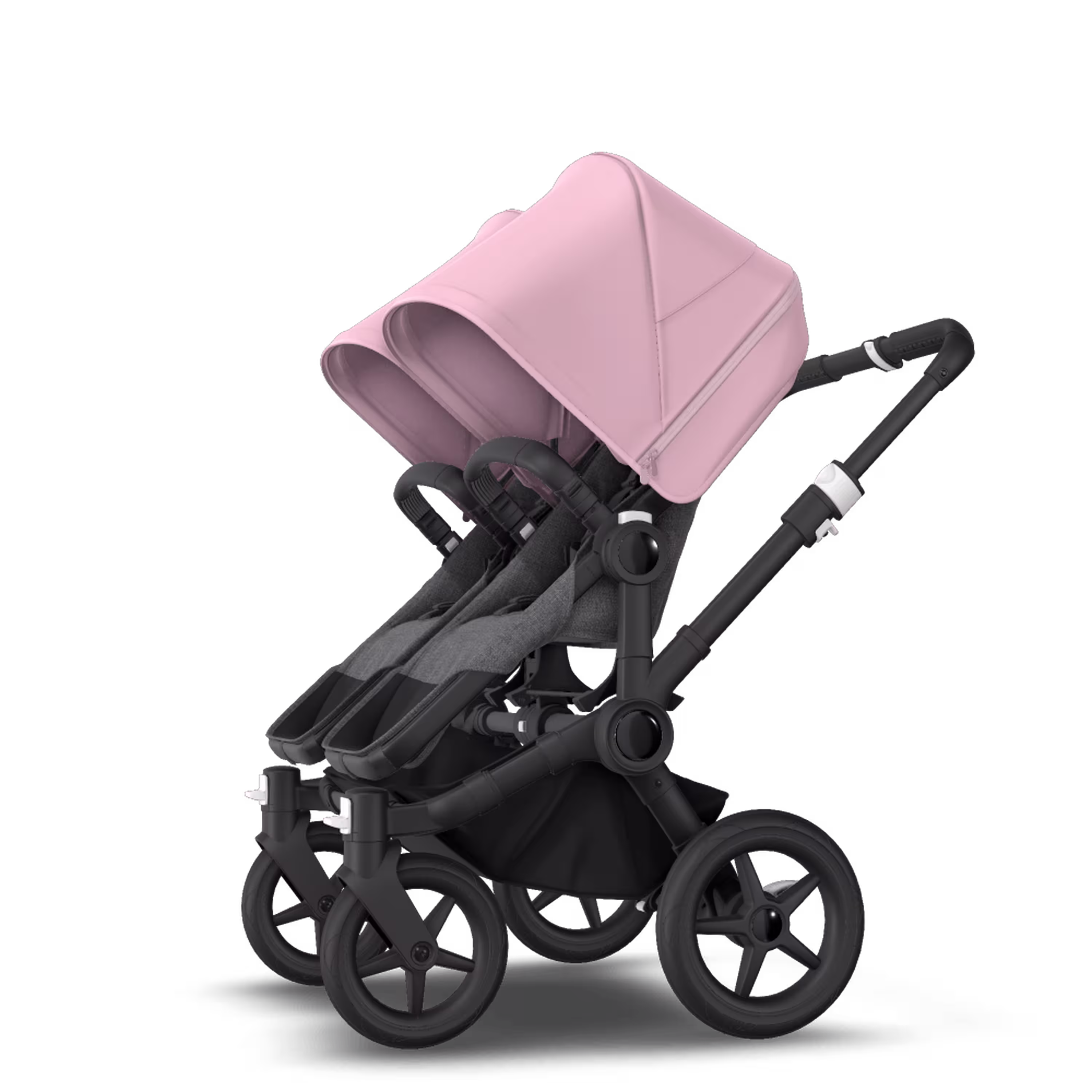 Bugaboo Donkey 3 Twin seat and carrycot pushchair soft pink sun canopy, grey melange fabrics, black base - Main Modal Image Slide 6 of 9