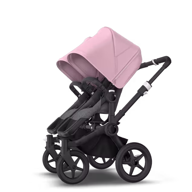Bugaboo Donkey 3 Twin seat and carrycot pushchair soft pink sun canopy, grey melange fabrics, black base - Main Image Slide 6 of 9