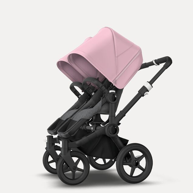 Bugaboo Donkey 3 Twin seat and carrycot pushchair soft pink sun canopy, grey melange fabrics, black base - Main Image Slide 6 of 9