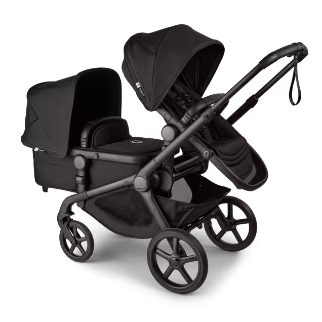 Bugaboo Kangaroo Double bassinet and seat pram black base, midnight black fabrics, midnight black sun canopy - Main Image Slide 3 of 18