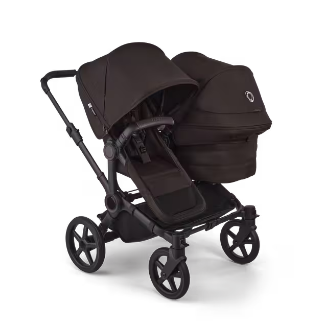 Bugaboo Donkey 6 double pram black base, cocoa brown fabrics, cocoa brown sun canopy - Main Image Slide 1 of 10