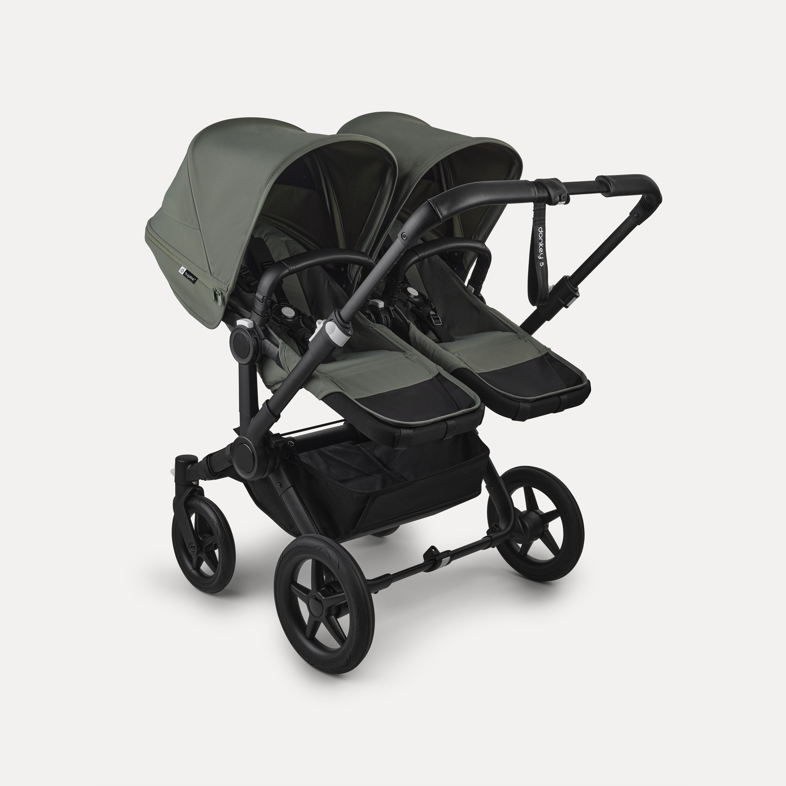 Bugaboo Donkey 5 twin stroller black base, forest green fabrics, forest green sun canopy - Main Modal Image Slide 3 of 12