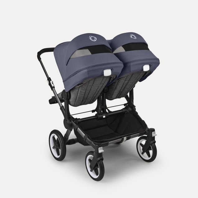 Bugaboo Donkey 5 twin stroller graphite base, grey mélange fabrics, stormy blue sun canopy - Main Image Slide 4 of 12