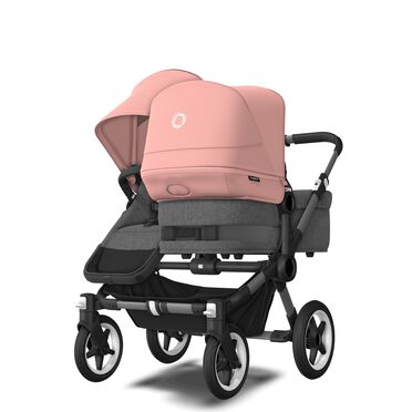 Bugaboo Donkey 5 Duo double stroller graphite base, grey mélange fabrics, morning pink sun canopy - view 2