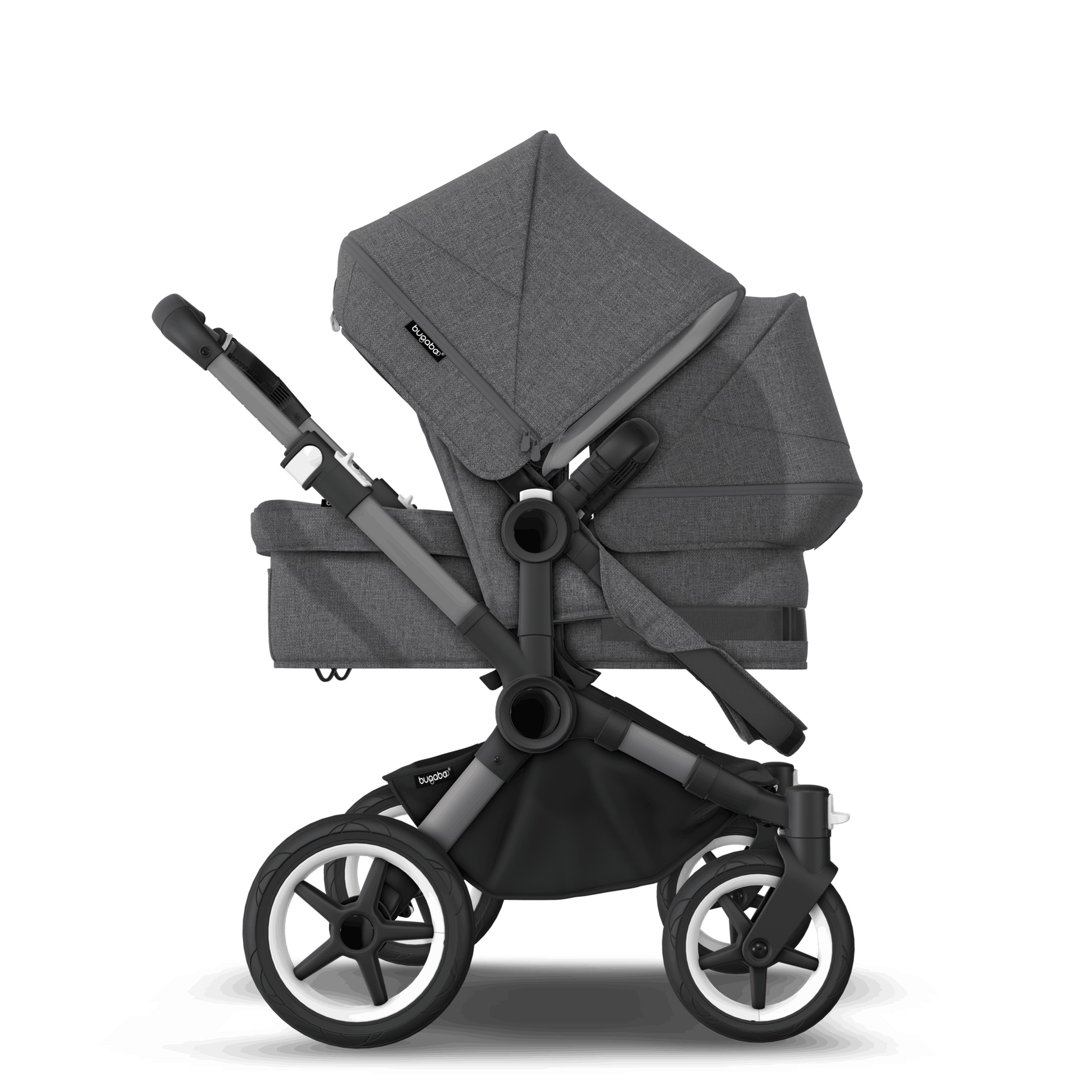 Refurbished Bugaboo Donkey 5 Mono bassinet and seat stroller graphite base, grey mélange fabrics, grey mélange sun canopy Bugaboo Donkey 5 Mono bassinet and seat stroller graphite base, grey mélange fabrics, grey mélange sun canopy - Thumbnail Slide 2 of 2