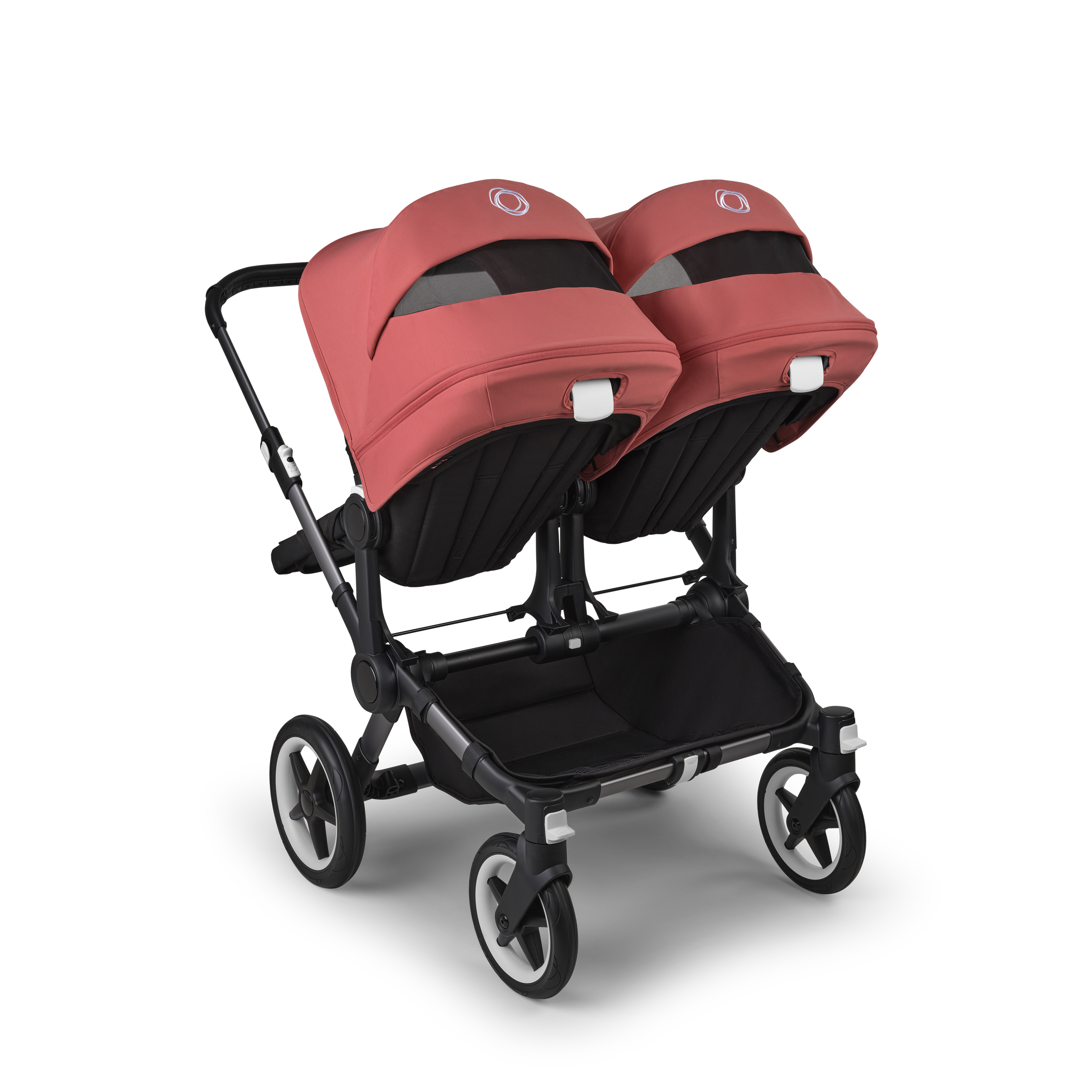 Bugaboo Donkey 5 twin stroller graphite base, midnight black fabrics, sunrise red sun canopy - Thumbnail Slide 4 of 12