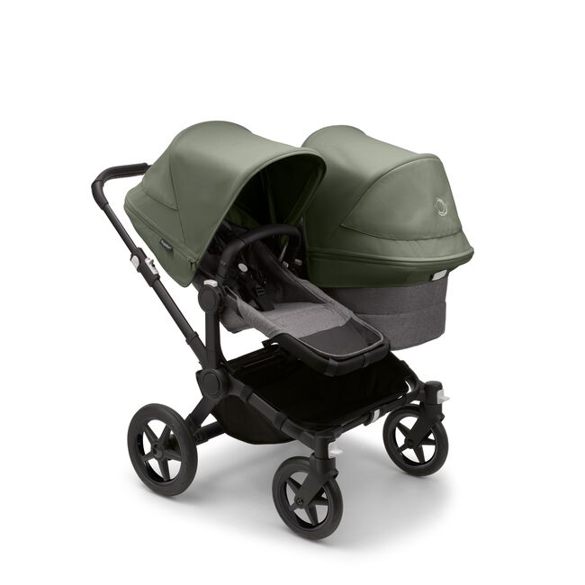 Bugaboo Donkey 5 Duo seat and bassinet stroller with black chassis, grey melange fabrics and forest green sun canopy. - Main Image Slide 1 of 12